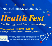 CFBCI will host “October Health Fest” featuring medical experts in OB-GYNE, Cardiology, and Gastroenterology 菲華工商總會聯合崇仁總醫院舉辦「十月健康嘉年華」訂於十月十五日誠邀婦產、心臟、胃腸科醫學專家主講